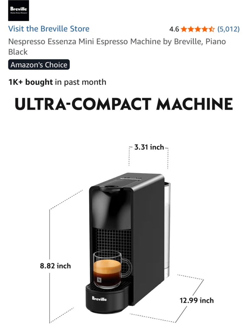 Breville Nespresso Essenza Mini Espresso Maker - Black